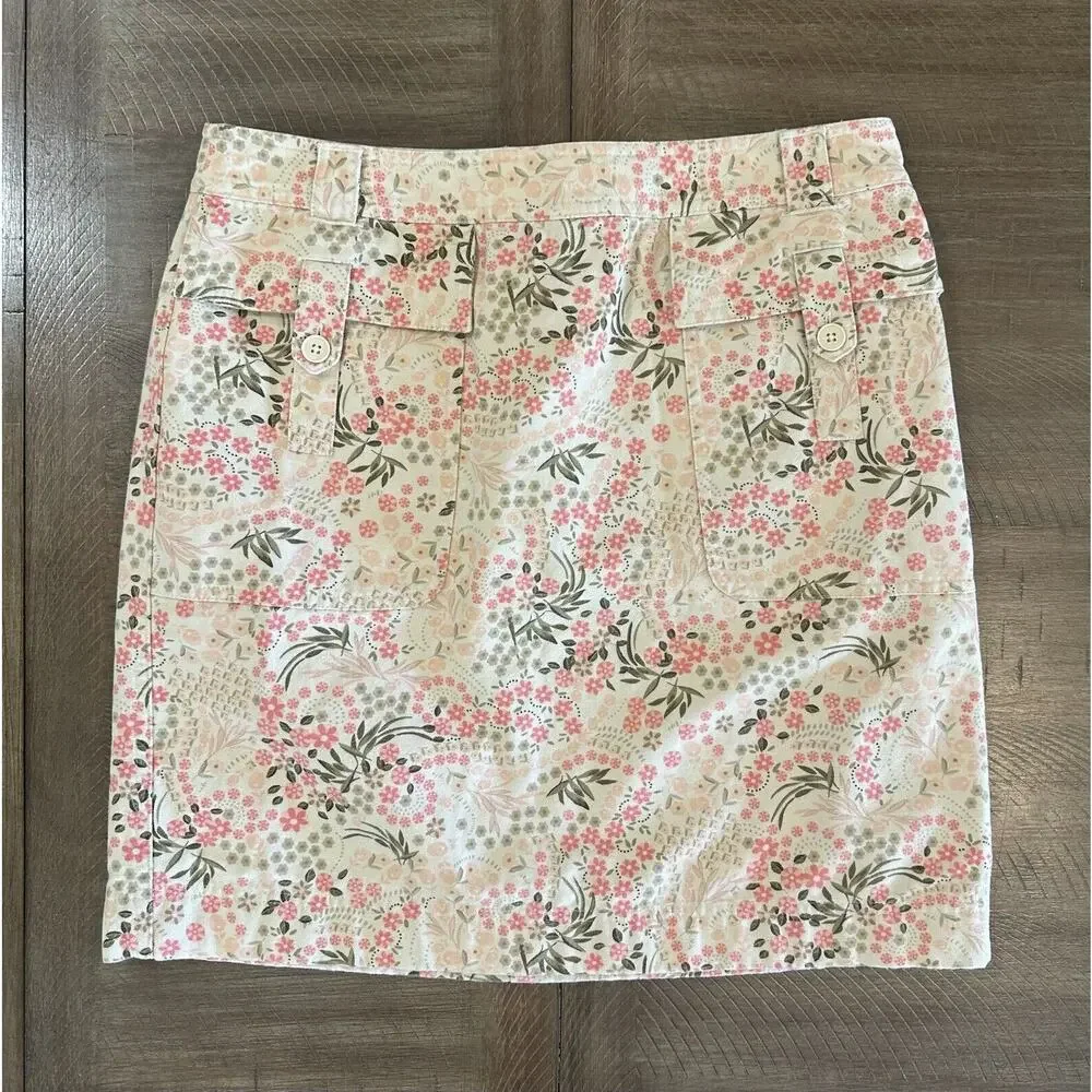 Ann Taylor LOFT Beige Pink Floral 100% Cotton Mini Straight Pencil Skirt Size 6 - Picture 9 of 10